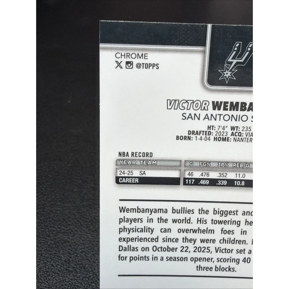2025-26 Topps Chrome Update Series- Victor Wembanyama #22 Refractor U